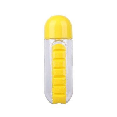 Water Bottle With Pill Organizer Yellow/Clear 600ml