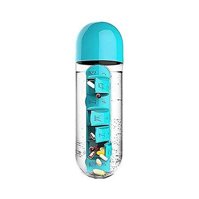 My Water Bottle Sport Combination Daily Pill Box Organizer Drinking Sealed Leakproof Plastic Bottle Blue 600cm