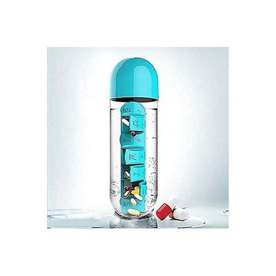 My Water Bottle Sport Combination Daily Pill Box Organizer Drinking Sealed Leakproof Plastic Bottle Blue 600cm