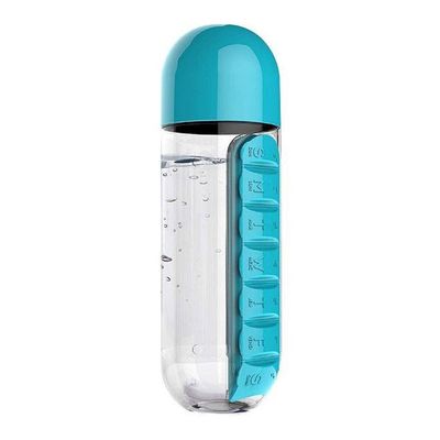2-In-1 Sport Water Bottle With Pill Organizer Blue/Clear 3.1 x 9.3inch