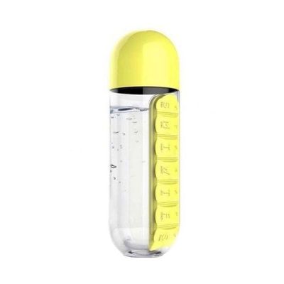 Water Bottle With Pill Organiser Yellow/Clear