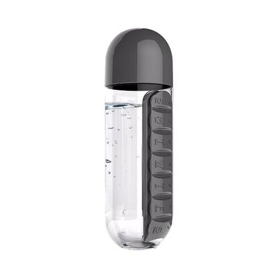 Sports Tour Hiking Water Bottle With Daily Pill Box Black/Clear 23.5 x 6.9centimeter