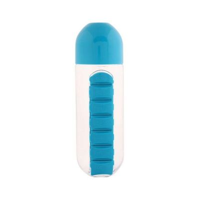 2-In-1 Portable Medicine Organizer Water Bottle Blue/Clear 10centimeter