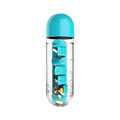 Water Bottle With Pill Organizer Blue/Clear 23x7.5centimeter