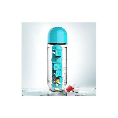 Water Bottle With Pill Organizer Blue/Clear 23x7.5centimeter