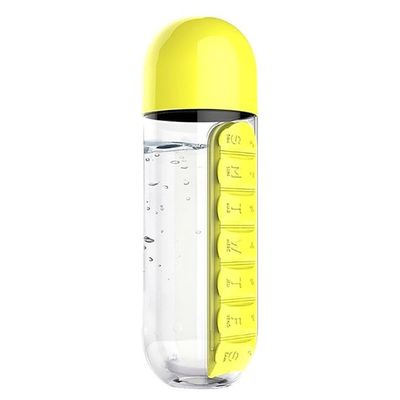 Free Convenient Water Bottle With Daily Pill Box Clear/Yellow