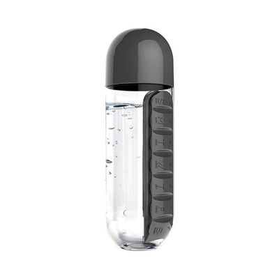 Plastic Water Bottle With Daily Pill Box Organizer Clear/Black 23.5x6.9cm
