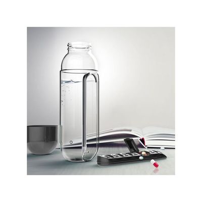 Plastic Water Bottle With Daily Pill Box Organizer Clear/Black 23.5x6.9cm