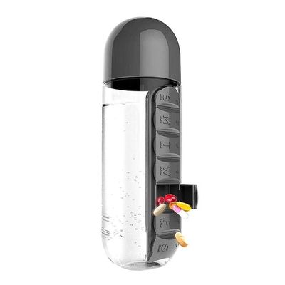 2-In-1 Sport Water Bottle With Pill Organizer Black/Clear 3.1 x 9.3inch