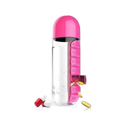 Plastic Pill Organizer Water Bottle Pink/Clear 23 x7. 5centimeter