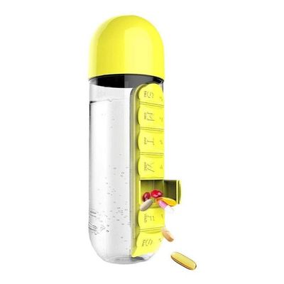 Water Bottle With Pill Case Clear/Yellow