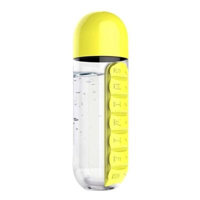 Water Bottle With Pill Case Clear/Yellow