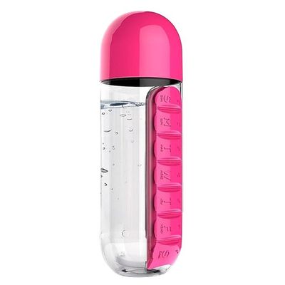 Free Convenient Water Bottle With Daily Pill Box Clear/Pink