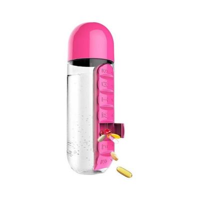 Water Bottle With Pill Organizer Pink/Clear 2.8x2.8x9.2inch