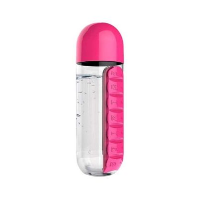Water Bottle With Pill Organizer Pink/Clear 2.8x2.8x9.2inch