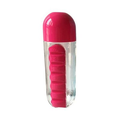 Flip Drink Water Bottle With Pill Case Box Pink 23 x 7.5centimeter