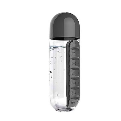 2-In-1 Water Bottle With Portable Medicine Organizer Black/Clear