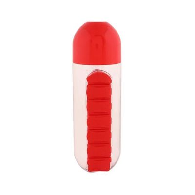 2-In-1 Portable Medicine Organizer Water Bottle Red/Clear 600ml