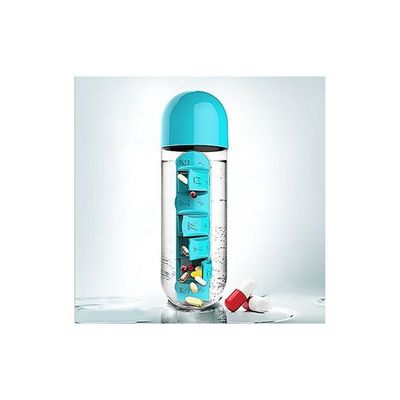 Plastic Pill Organizer Water Bottle Green/Clear 23x7.5centimeter