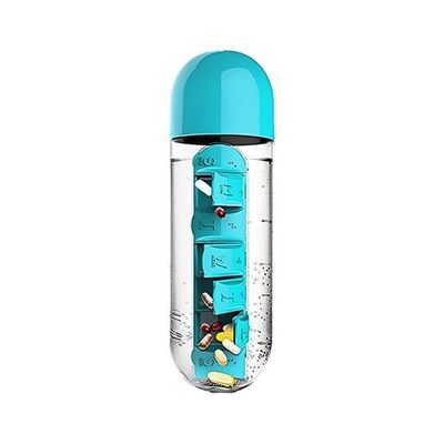 Plastic Pill Organizer Water Bottle Green/Clear 23x7.5centimeter