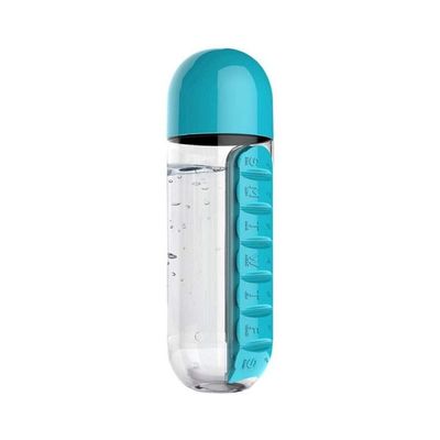 Water Bottle With Pill Organizer Clear/Blue 2.8x2.8x9.2inch