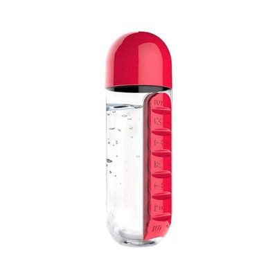 Plastic Water Bottle With Daily Pill Box Organizer Clear/Red 23.5x6.9centimeter