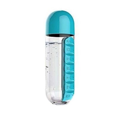 Water Bottle With Pill Organiser Blue/Clear