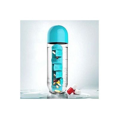 Water Bottle With Pill Organiser Blue/Clear