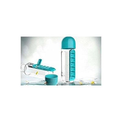 Water Bottle With Pill Organiser Blue/Clear