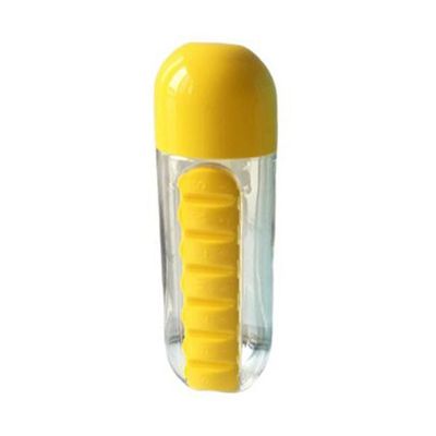 Flip Drink Water Bottle With Pill Case Box Yellow 23 x 7.5centimeter