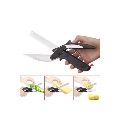 2-In-1 Kitchen Fruits And Vegetable Cutter Black/Silver 8.5x5.3x2centimeter