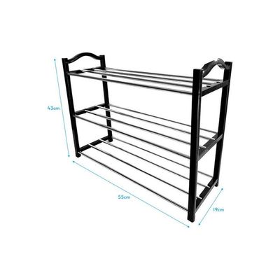 3-Tier Space-Saving Shoe Shelf Rack Black/Silver 55x19x43cm