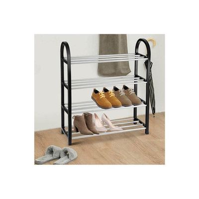 4 Tiers Shoe Racks Standing Shoe Rack Slippers Shelf Plastic Black 50x19x42cm