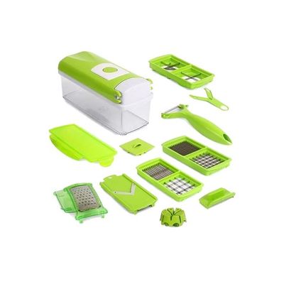 11-Piece Fruit And Vegetable Chopper And Slicer Set Green/White