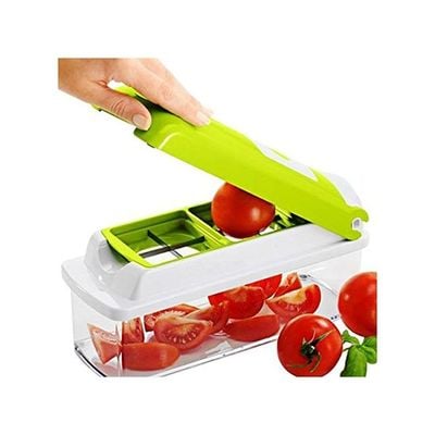 11-Piece Fruit And Vegetable Chopper And Slicer Set Green/White 1500ml