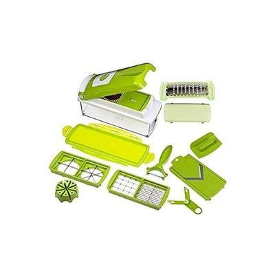 11-Piece Fruit And Vegetable Chopper And Slicer Set Green/White 1500ml