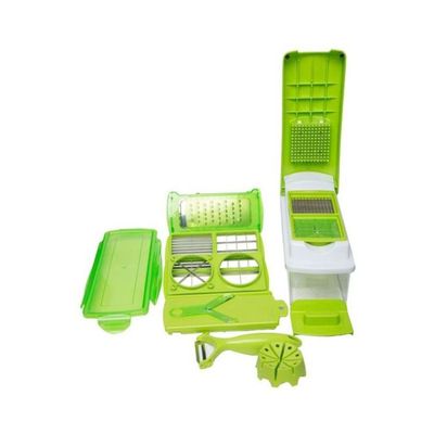 11-Piece Fruit And Vegetable Chopper And Slicer Set Green/White 1500ml