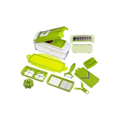 11-Piece Fruit And Vegetable Chopper And Slicer Set White/Green 5x5x7centimeter