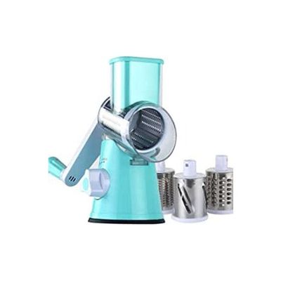 Table Top Drum Grater With 3 Blades Blue