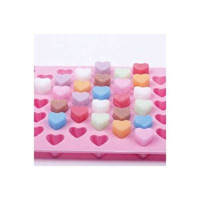 55 Cavity Silicone Mini Heart Shape Mould Tray Pink 18.5x11x1.4centimeter