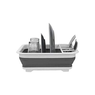 Kitchen Supplies Holder Easy Storage Collapsible Dish Rack And Drainer With Cutlery Holder Grey