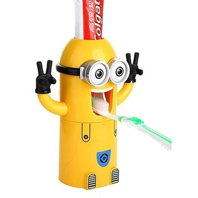 Minion Design Toothbrush Holder With Toothpaste Dispenser Yellow/Black/White 19x8x6.2centimeter