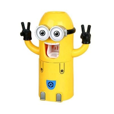 Minion Design Toothbrush Holder With Toothpaste Dispenser Yellow/Black/White 19x8x6.2centimeter