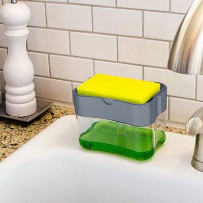 2-In-1 Manual Push Soap Dispenser Sponge Tank Grey 200ml
