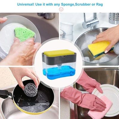2-In-1 Manual Push Soap Dispenser Sponge Tank Grey 200ml