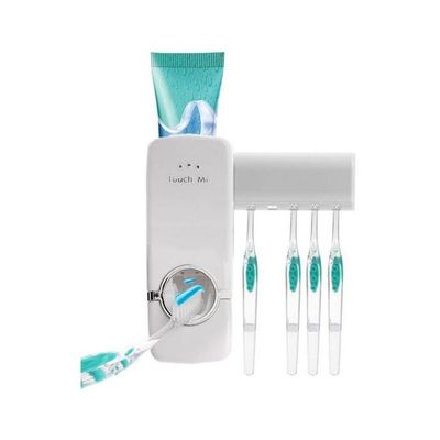Toothpaste Dispenser With Toothbrush Holder White