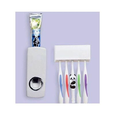 Tooth Paste Dispencer With 5 -Brush Holder White Tooth Paste Dispencer With 5 -Brush Holder White