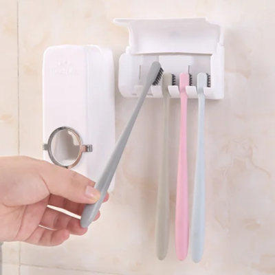 Toothpaste Dispenser With Toothbrush Holder Set White 1.2centimeter