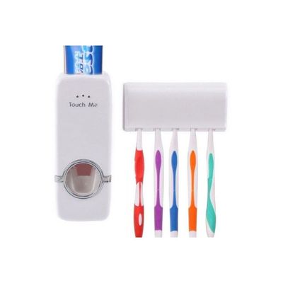 Toothpaste Dispenser With Toothbrush Holder Set White
