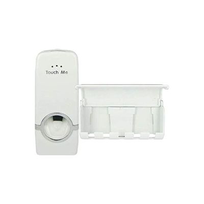 2-Piece Toothpaste Dispenser With Toothbrush Holder White